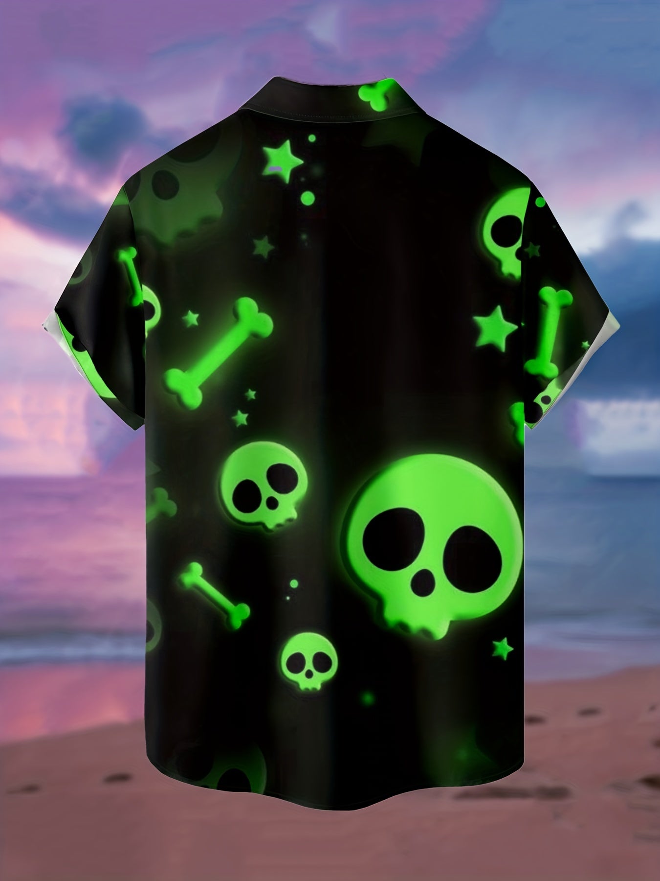 Men's Skull Pattern Short Sleeve Shirt for Outdoor Halloween Costume