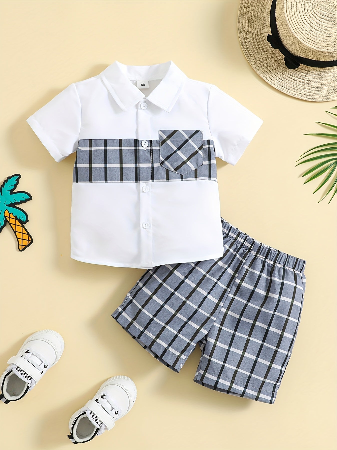 Boys Plaid Shirt & Shorts Set