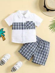 Boys Plaid Shirt & Shorts Set