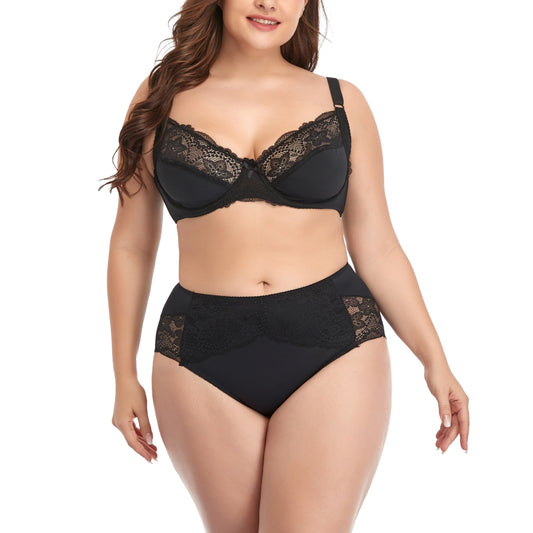 Contrast Lace Solid Lingerie Set Women's Plus Medium Stretch