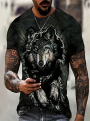 Men's Wolf Pattern Sports T-shirt Round Neck Tee Shirt