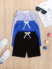 3pcs Boys Grey Drawstring Quick Dry Shorts
