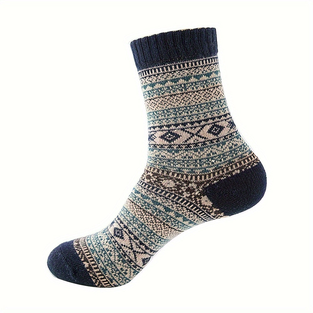 5 Pairs Geometric Pattern Mid Tube Socks, Women's Stockings