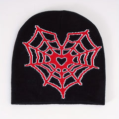 Heart Spider Web Jacquard Beanie Hip Hop Candy Skull Cap