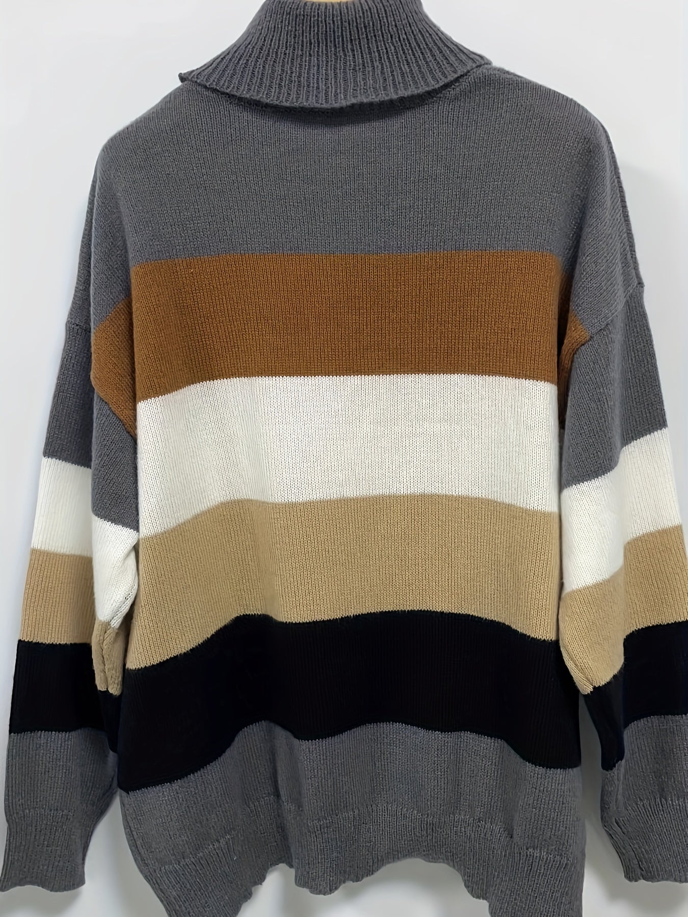 Casual Sweater Women's Plus Colorblock Long Sleeve Turtle Neck Jumper