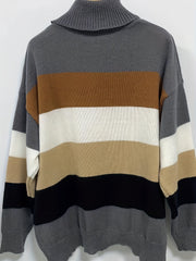 Casual Sweater Women's Plus Colorblock Long Sleeve Turtle Neck Jumper