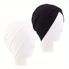 2pcs Soft Cotton Hijab Cap Turban Elastic Head Wrap Chemo Hats For Women