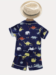 Boys Dinosaur Pajama Set Short Sleeves & Bottoms Cozy Homewear