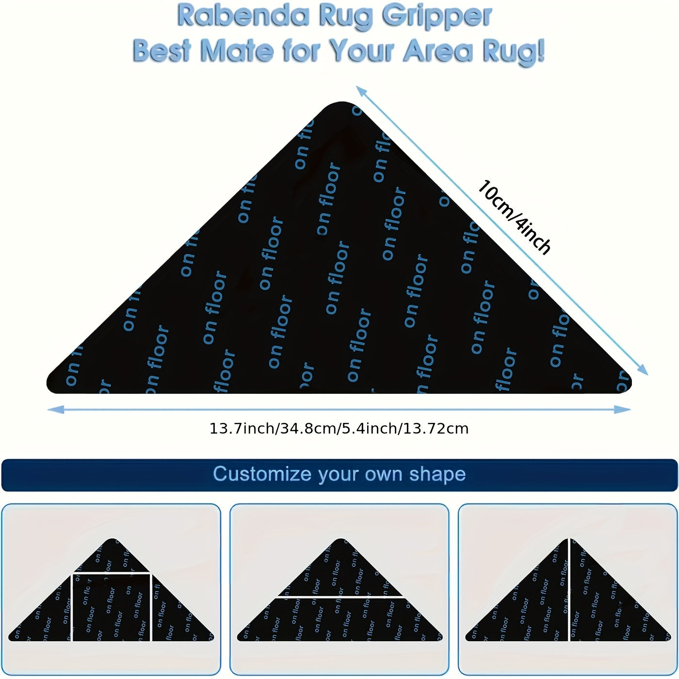 Non Slip Rug Grippers 12pcs Washable Rug Tape for Area Rugs