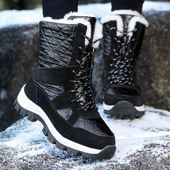 Quilted Argyle Pattern High Top Boots Faux Fur Lace Up Outdoor Sports Shoes