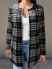 Plaid Print Crew Neck Jacket for Women