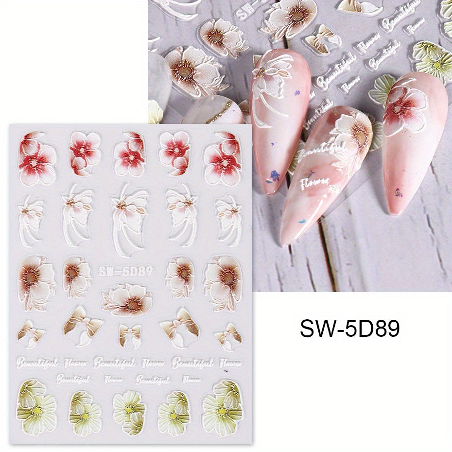 5D Flower Embossed Nail Art Sticker Campanula Butterfly Tulip Rabbit Daisy