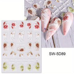 5D Flower Embossed Nail Art Sticker Campanula Butterfly Tulip Rabbit Daisy