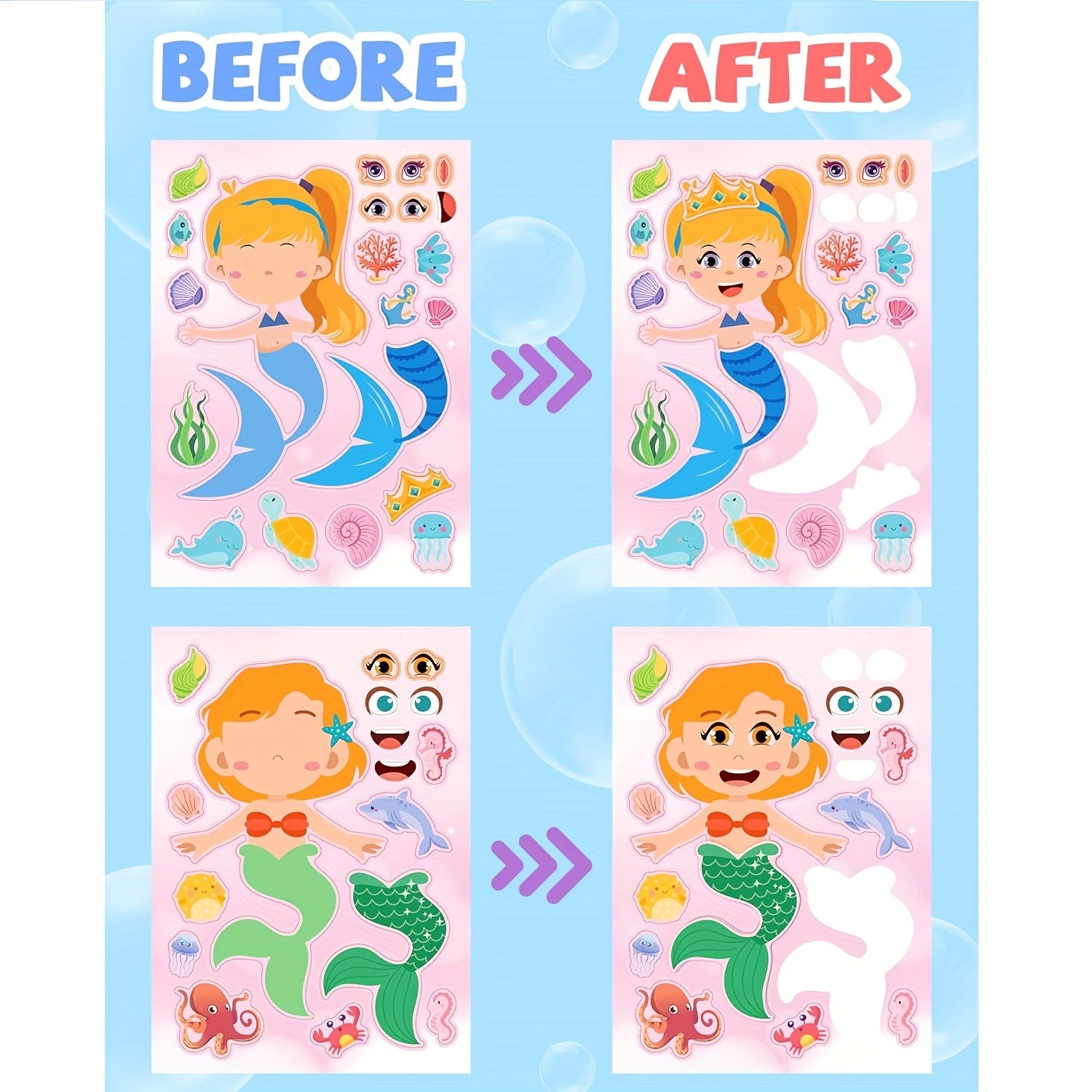 24pcs Mermaid Stickers Make Your Own Mermaid Stickers Party Favors