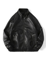 Men's Stylish PU Leather Jacket Zip Up Long Sleeve Jacket