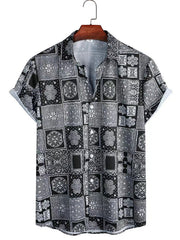 Vintage Geo Print Men Crop Collar Blouse