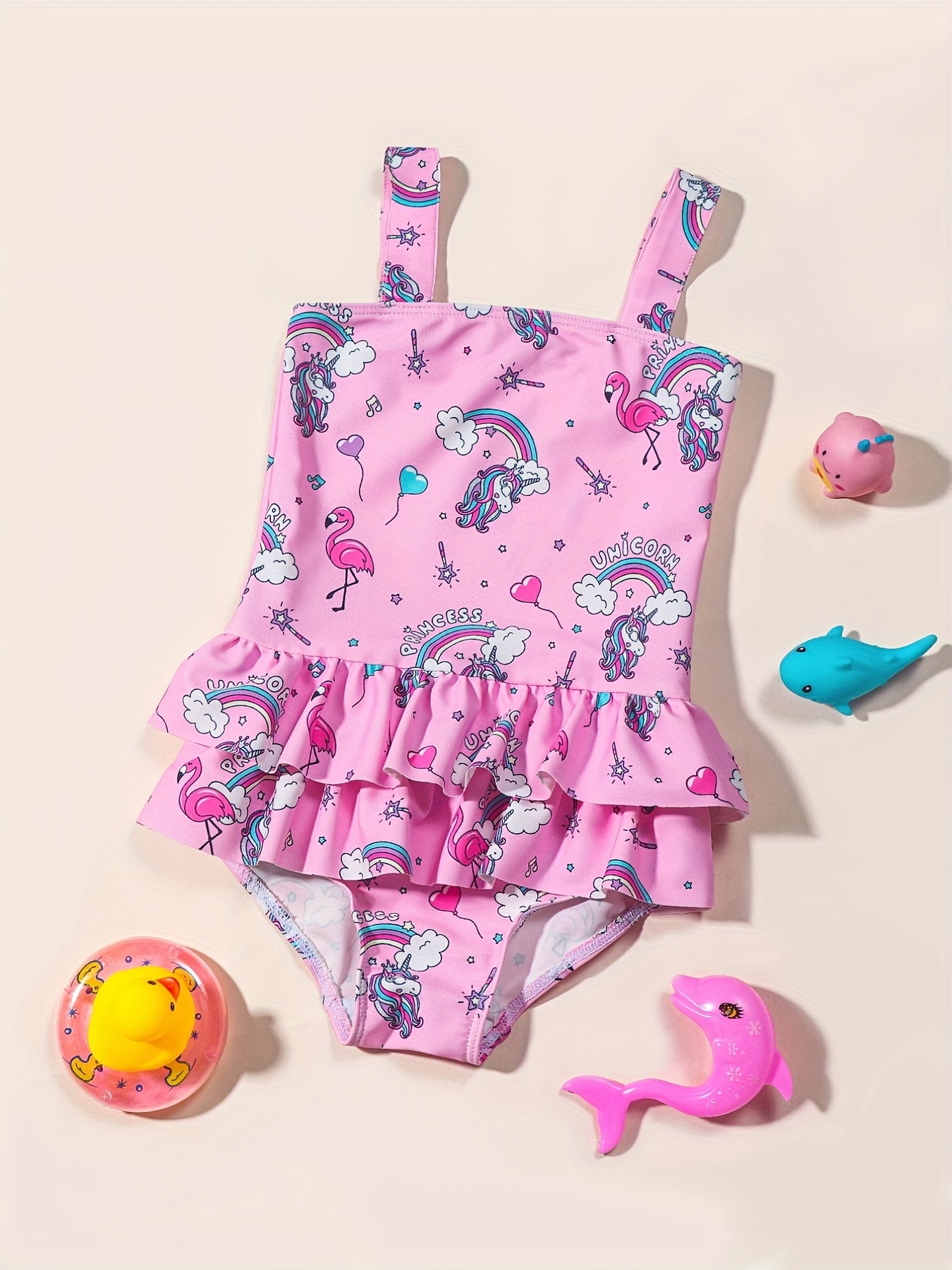 Girls Watermelon Print Tankini Swimwear Ruffle Decor
