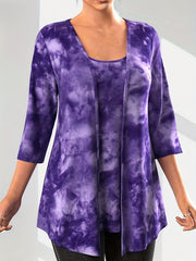 Plus Tie Dye Top & Cardigan Set Women's Plus Size Casual Outfits