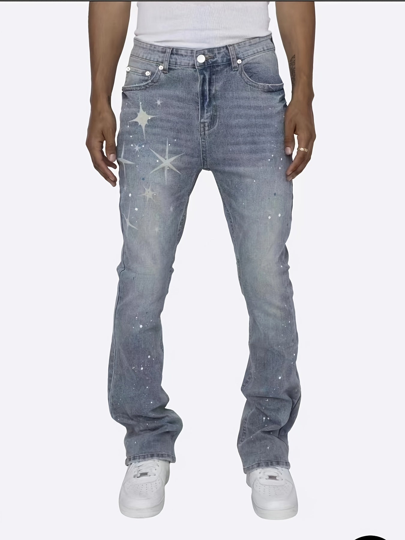 Mens Star Pattern Slim Fit Denim Jeans