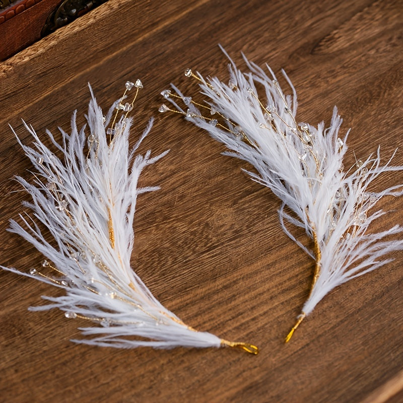 Feather Headband Crystal Pearl Hairpins Bridal Hair Jewelry