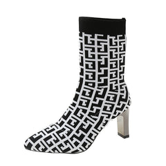 Greek Pattern Point Toe Sock Boots