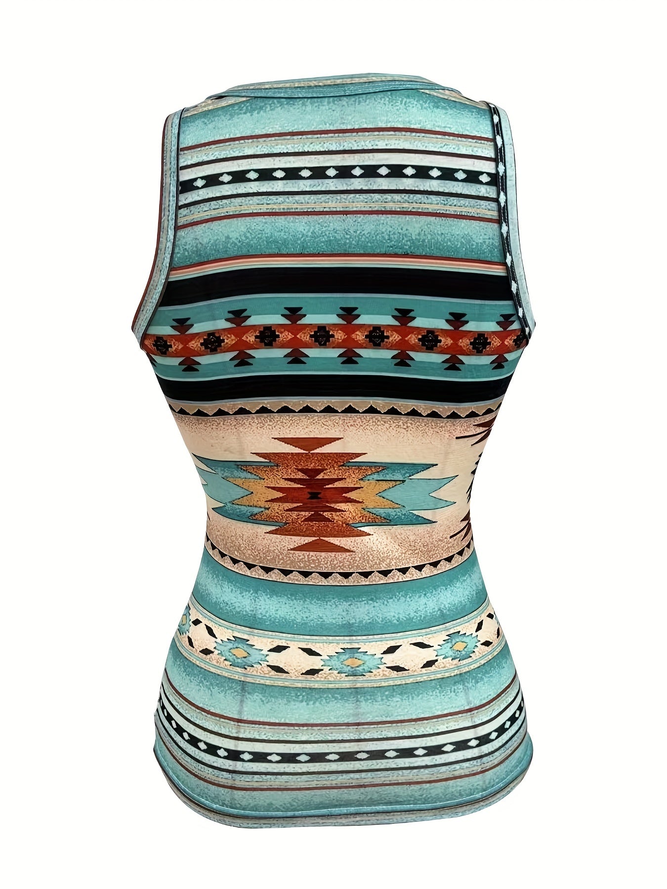 Ethnic Print Crew Neck Tank Top Sleeveless Summer Women's Clothing