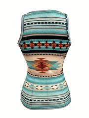 Ethnic Print Crew Neck Tank Top Sleeveless Summer Women's Clothing
