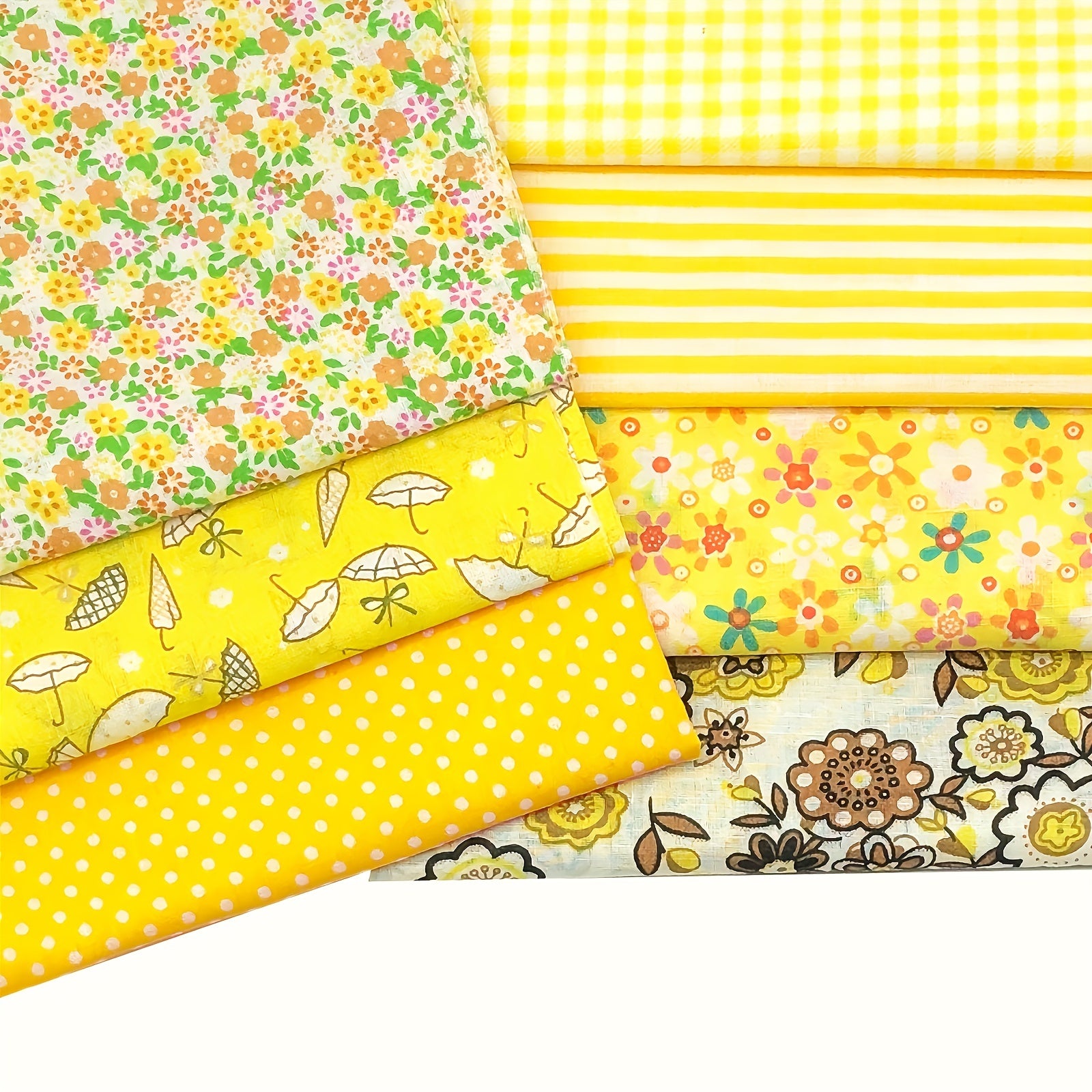 7pcs 49 78 49 Yellow Squares Floral Printed Cotton Fabric For Quilting DIY Craft