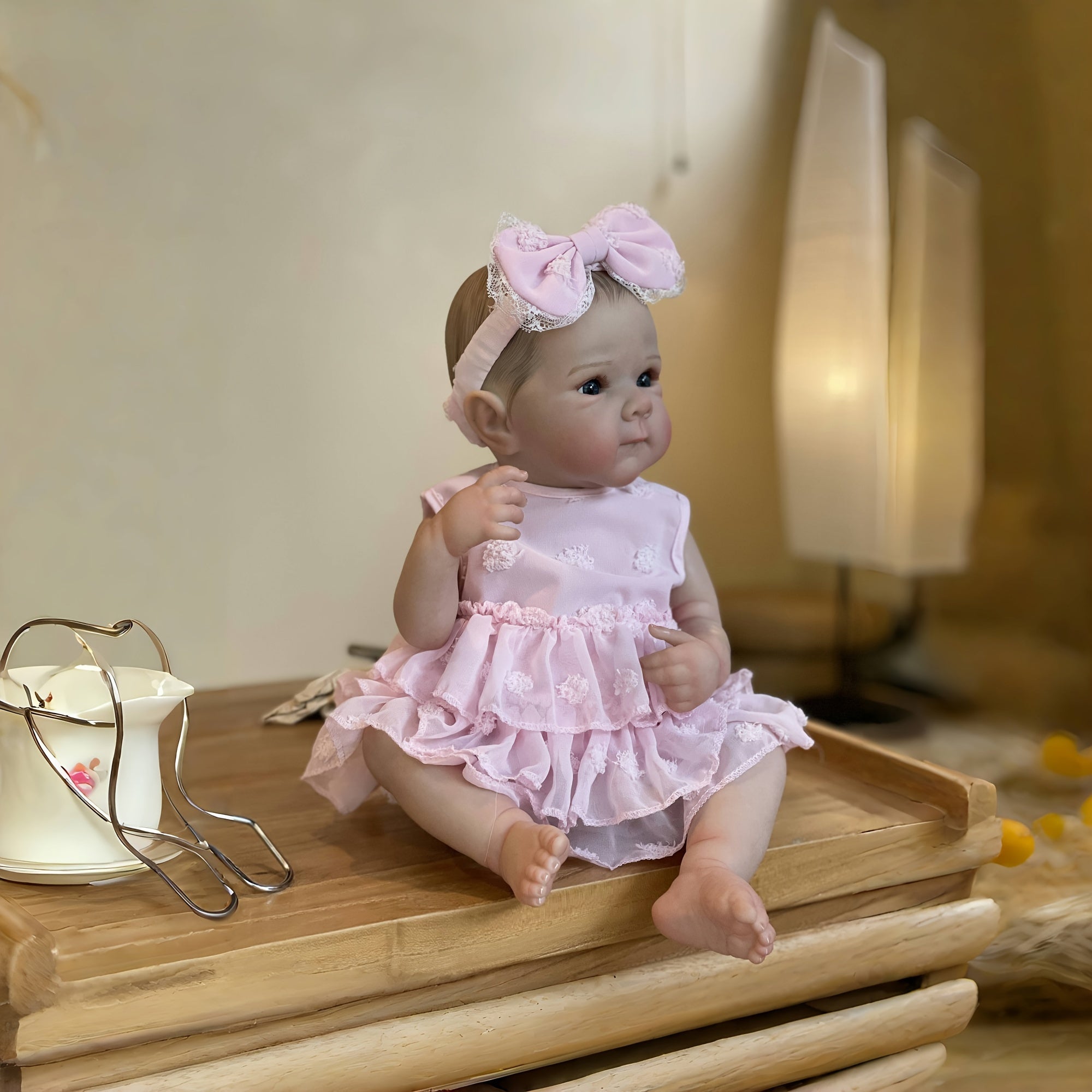 Adorable Bettie Doll Soft Full Body Waterproof Painted Pink Dress Butterfly Knot