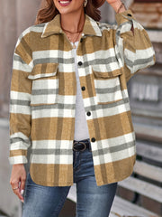 Plaid Button Down Long Sleeve Jacket Loose Lapel Plaid Jacket