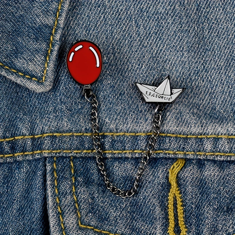 Girl's Christmas Night Horror Chain Badge Red Balloon Brooch