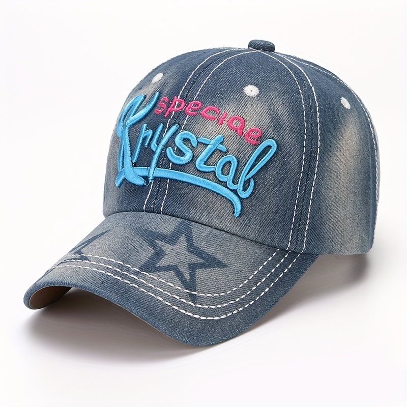 Pentagram Embroidery Distressed Baseball Cap