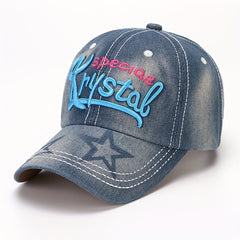 Pentagram Embroidery Distressed Baseball Cap