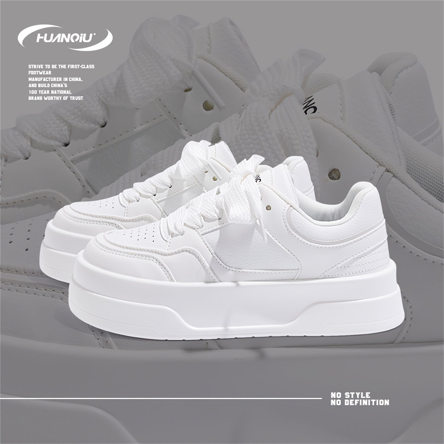 HUANQIU Lace-up Non-slip Skate Shoes Thick Sole Casual Walking Shoes