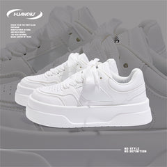 HUANQIU Lace-up Non-slip Skate Shoes Thick Sole Casual Walking Shoes