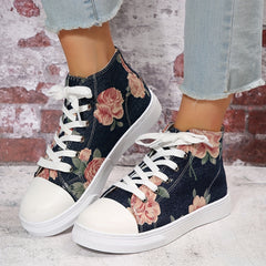 Floral Canvas Sneakers Lace Up Lightweight Round Toe Shoes