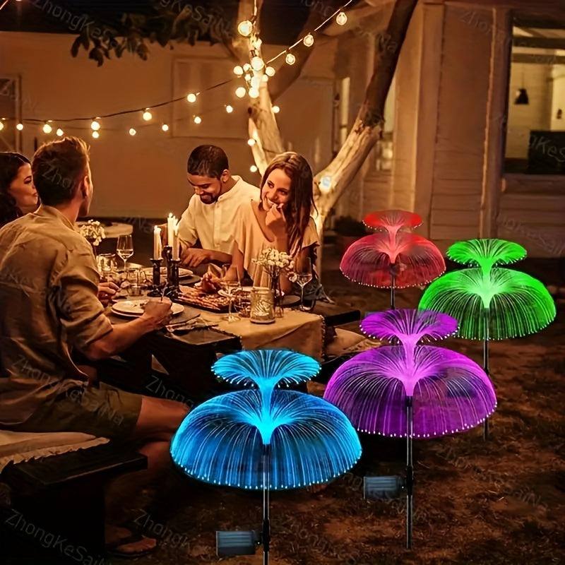 2pcs Solar Jellyfish Fiber Optic Lights for Outdoor Garden Decoration