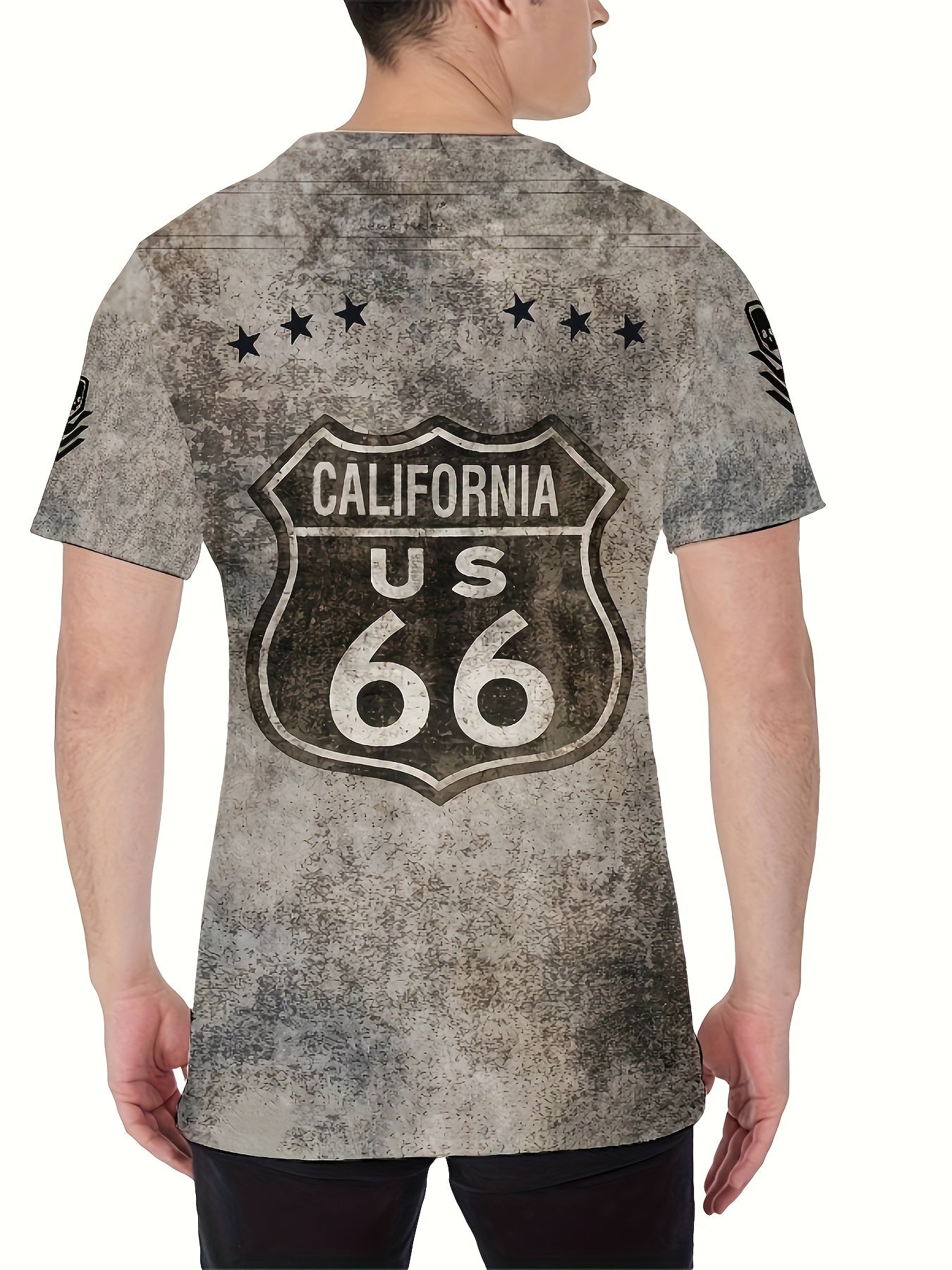 Men's Casual 3D Print Tee Shirt Street Style Stretch Round Neck for Summer