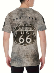 Men's Casual 3D Print Tee Shirt Street Style Stretch Round Neck for Summer