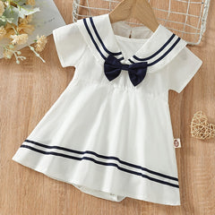 Baby Girls Casual Bowknot Short Sleeve Cotton Dress