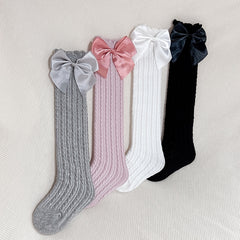 4 Pairs Girls Breathable Mesh Cable Knit Knee High Socks with Satin Bow
