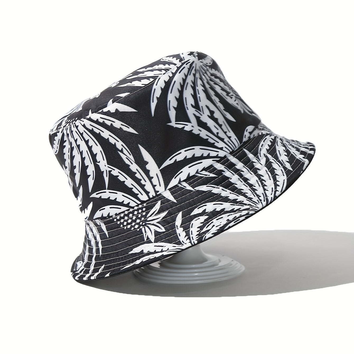 Unisex Sunshade Bucket Hat Black/Leaf Pattern Outdoor Travel