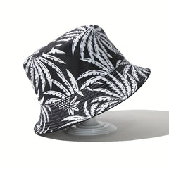 Unisex Sunshade Bucket Hat Black/Leaf Pattern Outdoor Travel