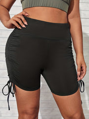 Ruched Lace Up High Waist Yoga Biker Shorts
