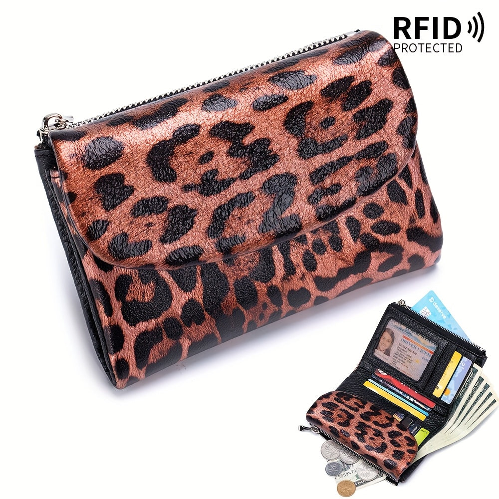 Women's Magnetic Closure Trifold Wallet with Zipper Pocket