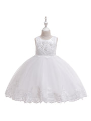 Girls Sleeveless Puffy Princess Dress Flowers Embroidered Tulle Tutu Dress