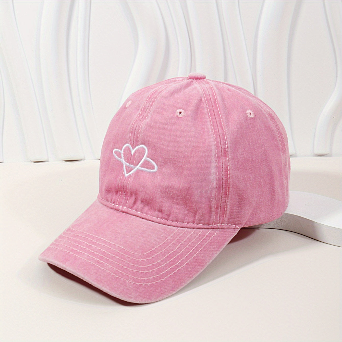 Heart Embroidery Washed Baseball Cap Sun Hat Adjustable Dad Hats