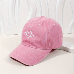 Heart Embroidery Washed Baseball Cap Sun Hat Adjustable Dad Hats