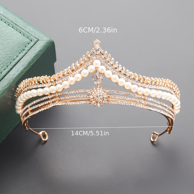 Faux Pearl Crystal Bridal Crown Hairband Party Favor Decorations