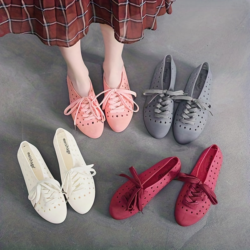 Women's Star & Heart Hollow Out Casual Lace Up Flat Shoes